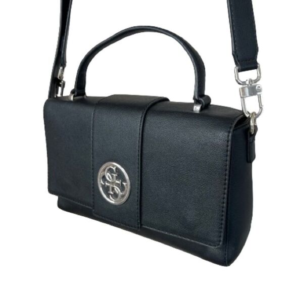 Guess Lani Vegan Black Two Handle Flap Satchel Crossbody Purse Bag - Picture 3 of 16